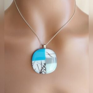 Blue&White Pendant Sterling Silver Necklace